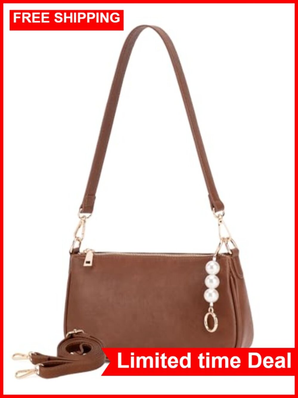 Vegan Leather Hobo Crossbody Purse with Pearl Chain Straps